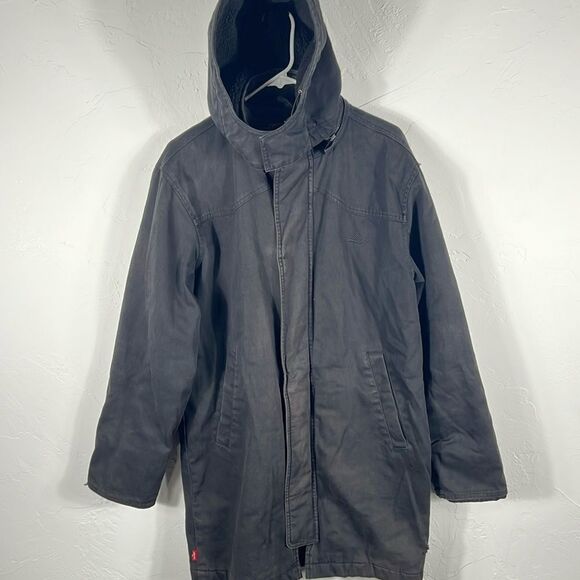🔥🔥 Vintage LEVI’S DENIM PARKA TRENCH JACKET COAT Quilt Lined Removable Hood Sz - Picture 1 of 16